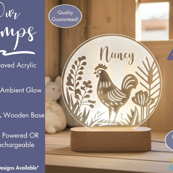 Chicken Custom Name Lamp • Personalized LED Cloud Decor • Kids Gift - Picture 3 of 8